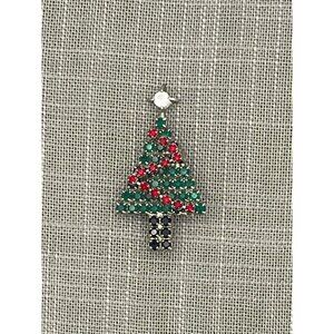 Vintage Bauer Christmas Tree Brooch Red Green Clear Rhinestones Signed